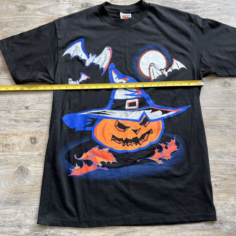 Vtg Happy Halloween Freeze T-Shirt Witch Pumpkin Bat Spooky Single Stitch Tee L - Picture 3 of 8